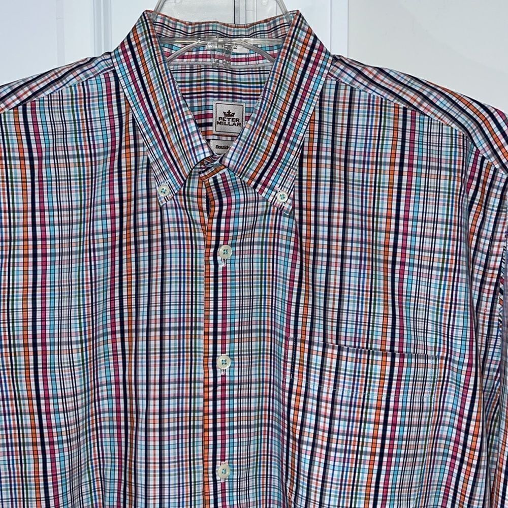 Seaside finish Peter Millar Rainbow multicolor check plaid men’s work shirt XL